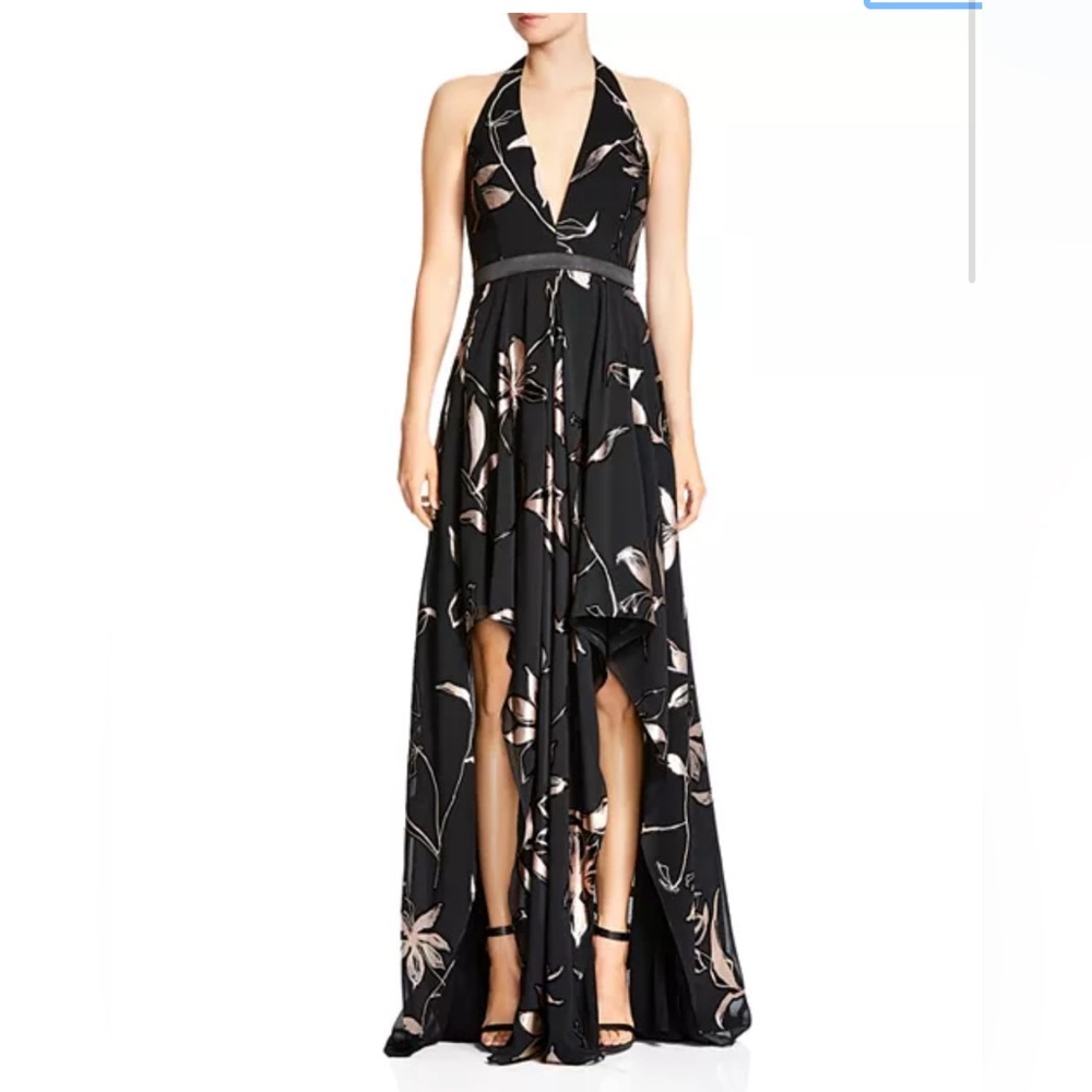 Halston Heritage Floral Burnout Halter Dress